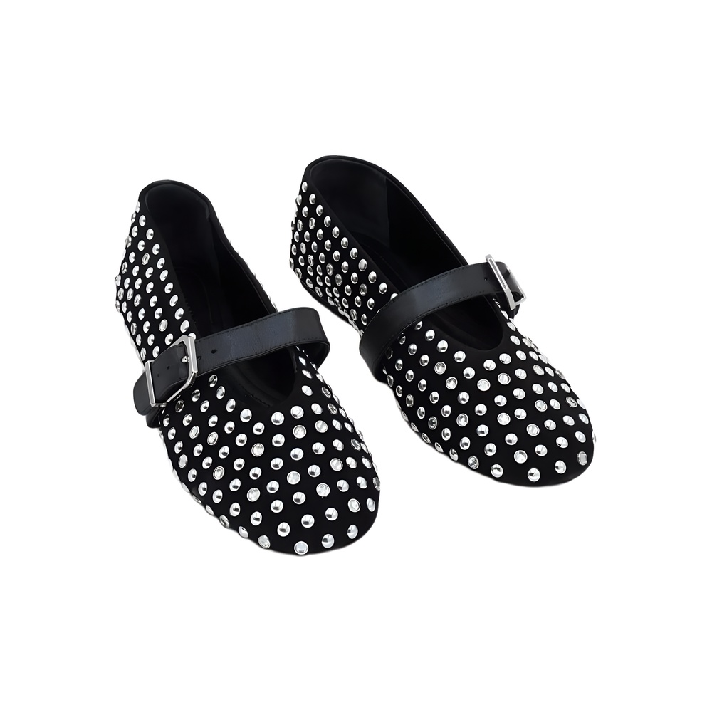 Schutz Women's Eiza Glam Studded Leather Ballet Flats Black Size 6.5M